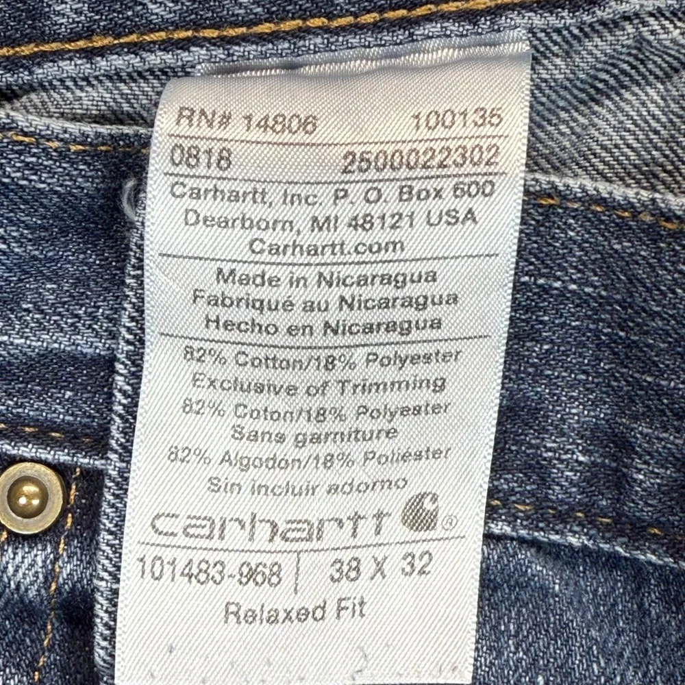Carhartt Relaxed Fit Jeans Mens Denim‎ Blue Work Pants Size 38x27 Hemmed